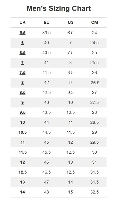 Shoes/Sandals size conversion table